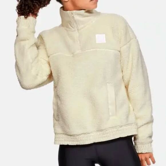 UNDER ARMOUR Cream Oversized Soft Fluffy Sherpa Pullover Long Sleeve Size Medium - Picture 1 of 11